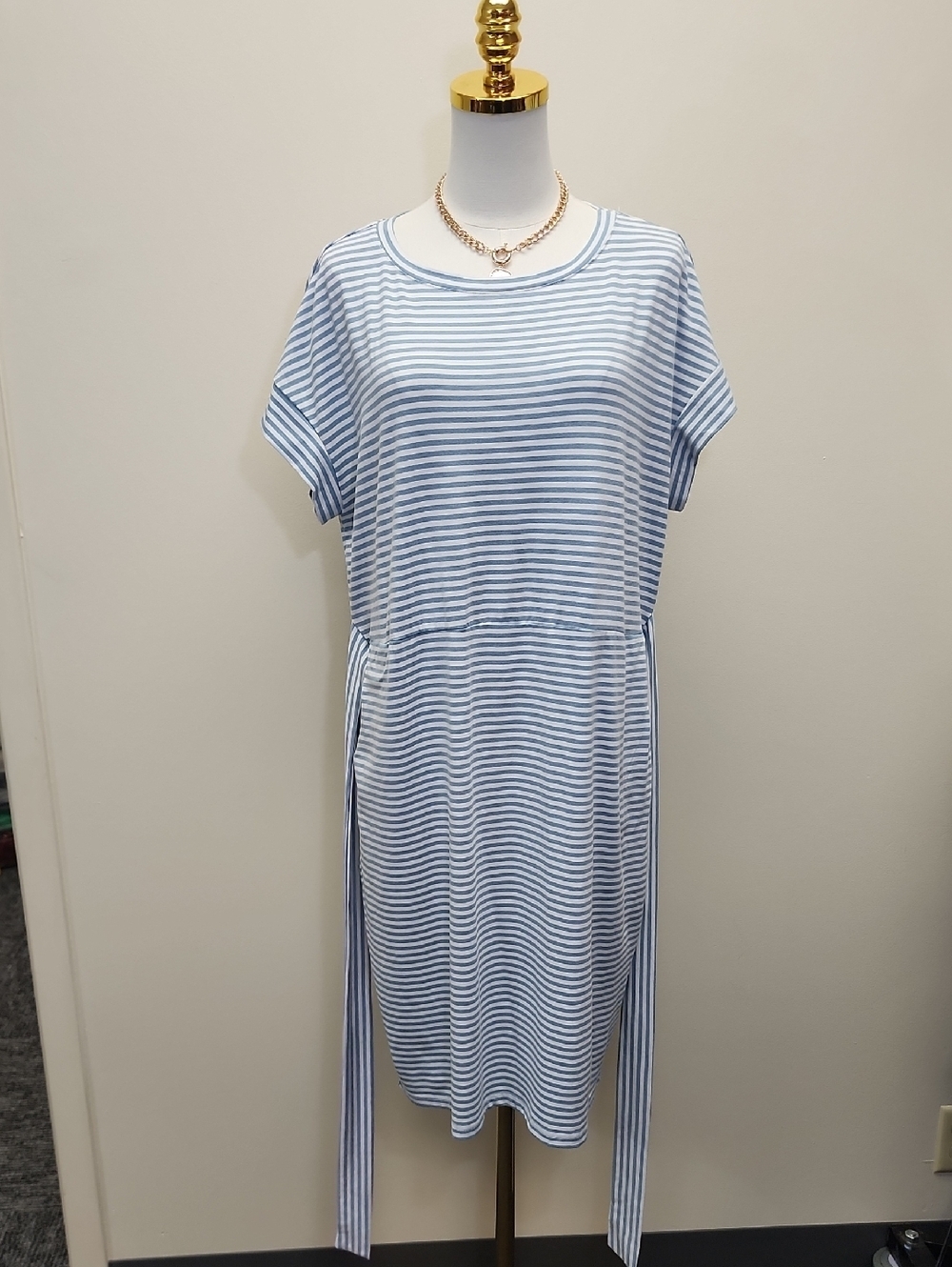Merokeety Blue White Striped Tie Waist Midi Dress Size XL - Picture 5 of 10